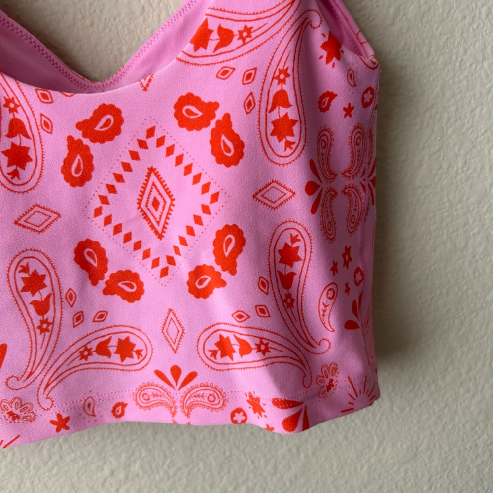 Aerie Offline Real Me Sports Bra Low Key LongLine Recharge Pink Paisley Size XS - Picture 11 of 15